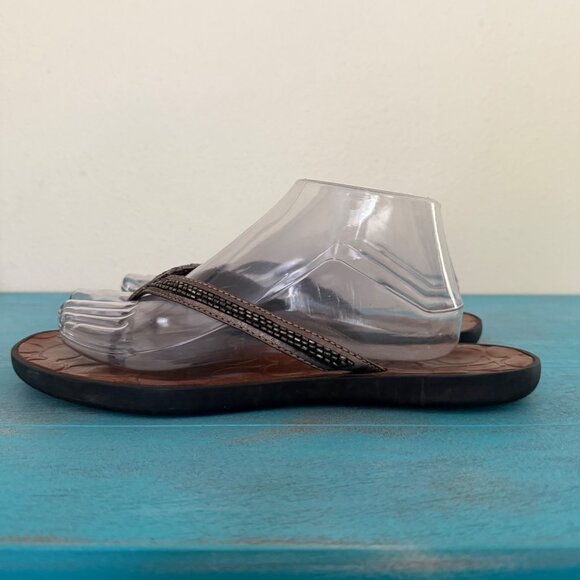 COACH Laurel Leather Silver Gray Bugle Beaded Flip Flop Sandals Sz 9.5 - Picture 5 of 11